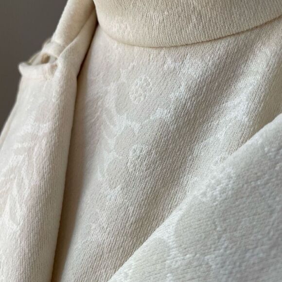 Vintage 70s Off White Cream Maxi Dress Point Collar Blazer Floral Jaquard - Picture 6 of 13